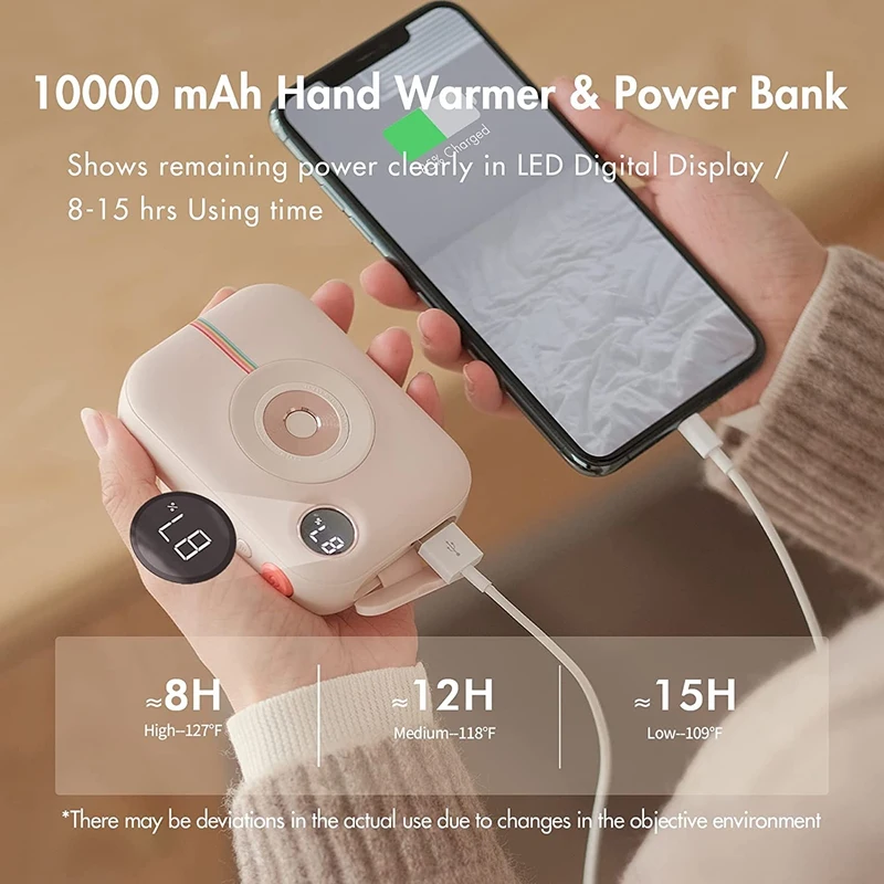 휴대용 보조배터리 충전식 핸드 워머, 10000Mah 전기 핸드 워머, 재사용 가능한 핸드 워머, LED 디스플레이 히터