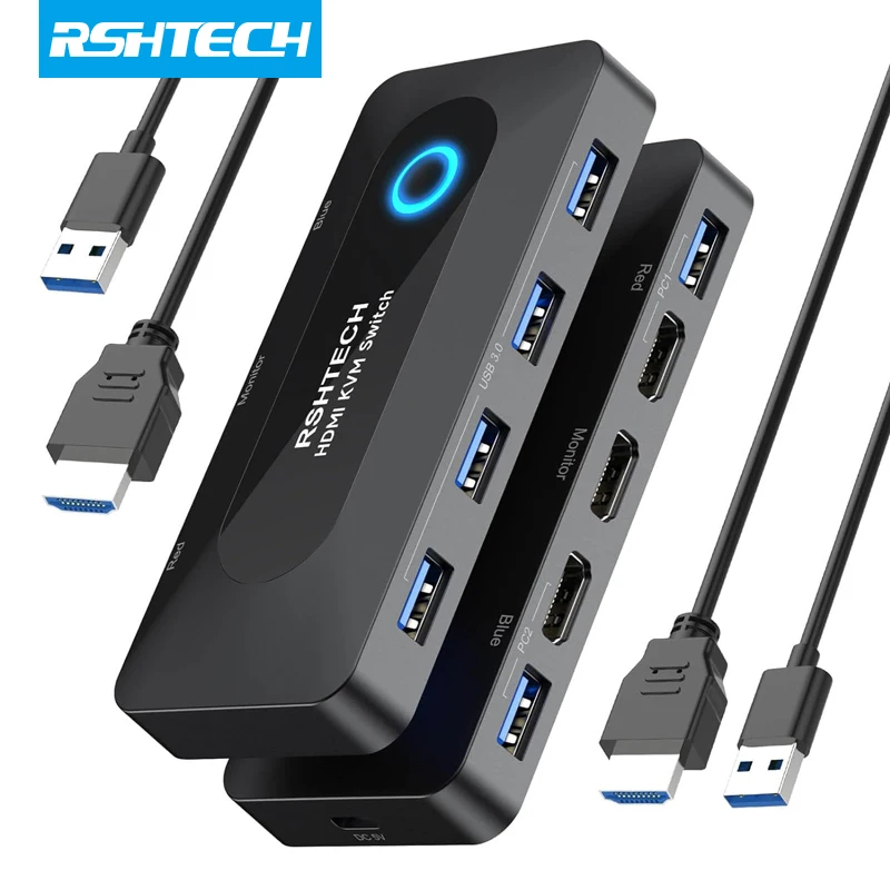 

Квм-переключатель RSHTECH 4K @ 60 Гц HDMI 5 Гбит/с переключатель передачи данных USB 3,0 совместное использование для 2 компьютеров совместная мышь монитор клавиатуры