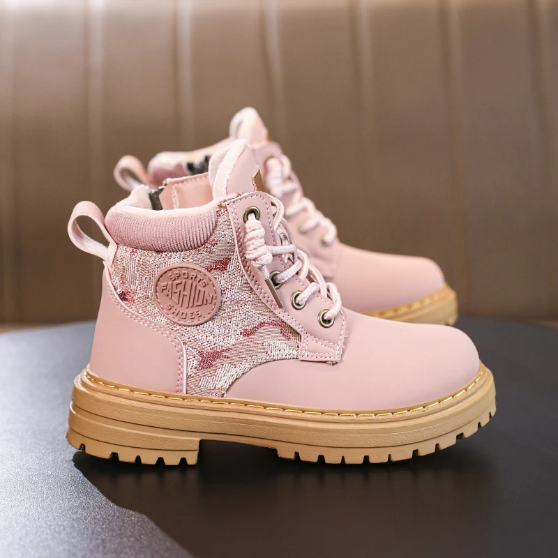 

Детские байкерские ботинки в британском стиле, зимние бархатные теплые ботинки, противоскользящие износостойкие ботинки для девочек и мальчиков, обувь для инструментов