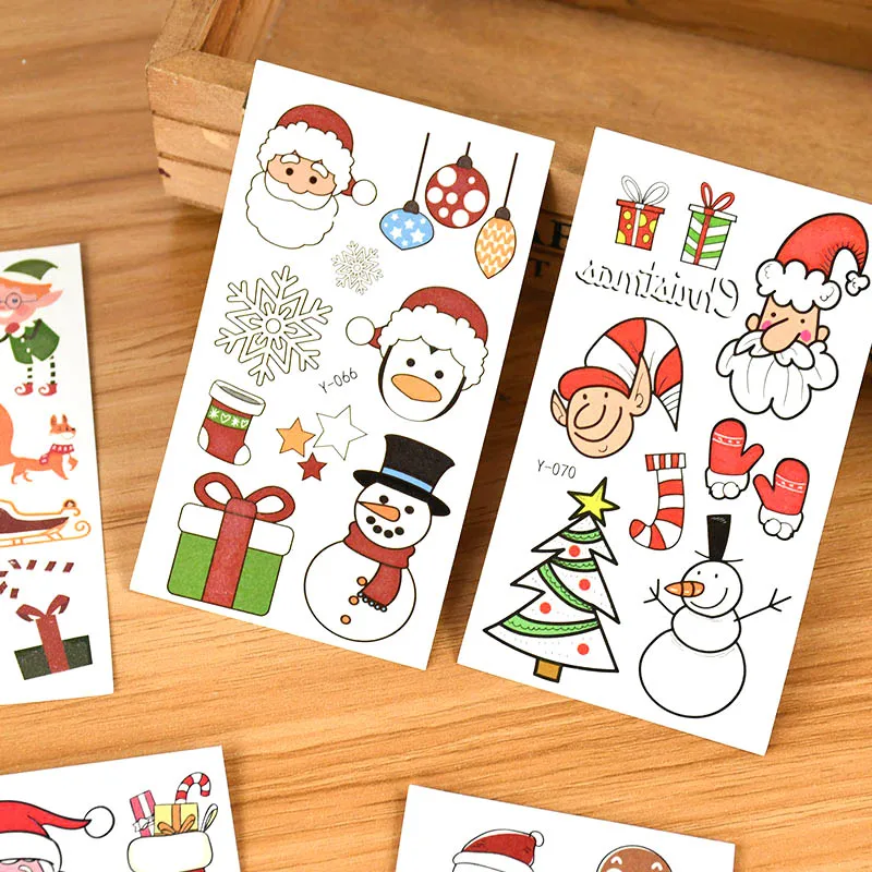 10Sheets Christmas Cartoon Pattern Tattoo Stickers Santa Claus Glow In The Dark Waterproof Temporary Tattoos Xmas Party Decor