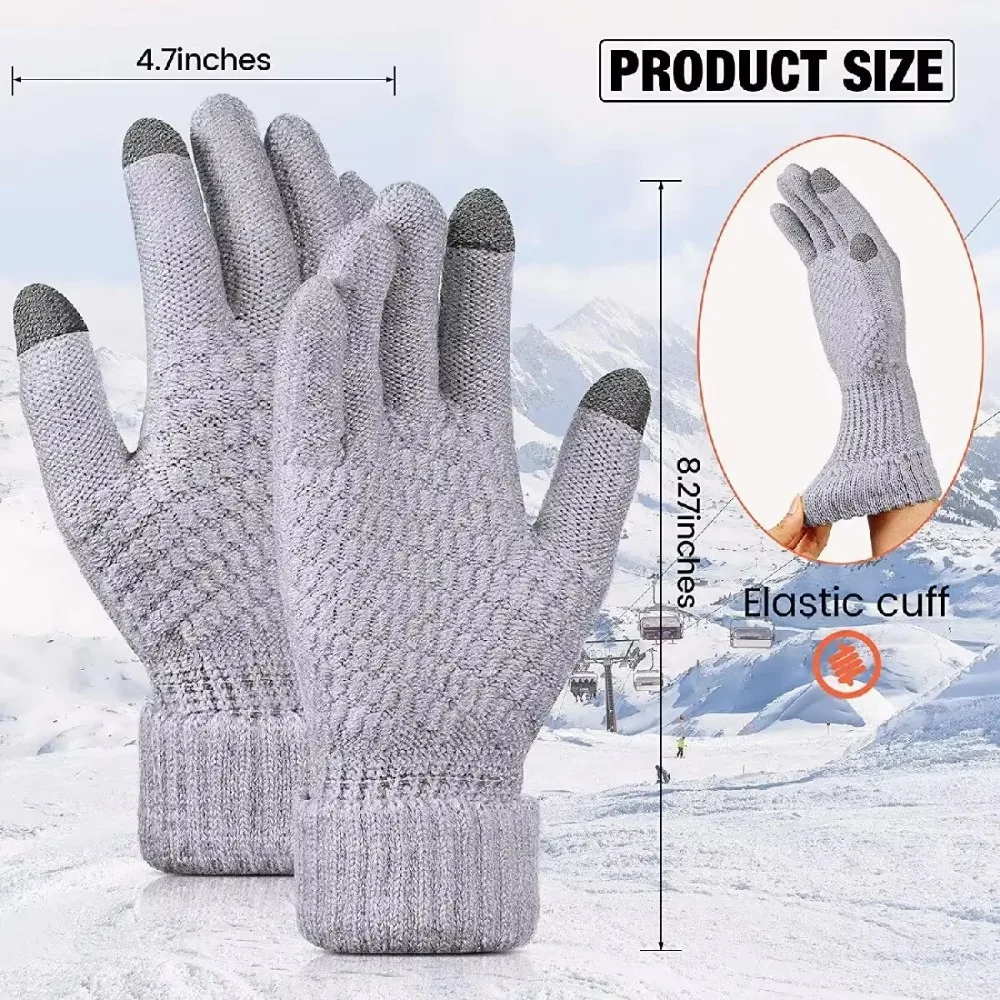 HOT New Men Women Warm Winter Touch Screen Gloves Stretch Classical Knit Mittens Wool Full Finger Outdoor Cycling Driving Female 5