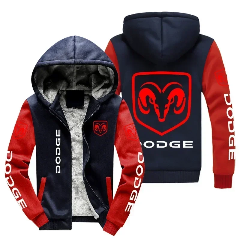New Winter Men Fashion High Quality Dodge Logo Long Sleeve Jacket Casual Hoodies Zipper Wool Liner Fleece Sweatshirt Coat 4