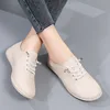 WOIZGIC Female Ladies Women's Genuine Leather Flats Shoes Loafers Soft Moccasins Lace Up Comfortable 2