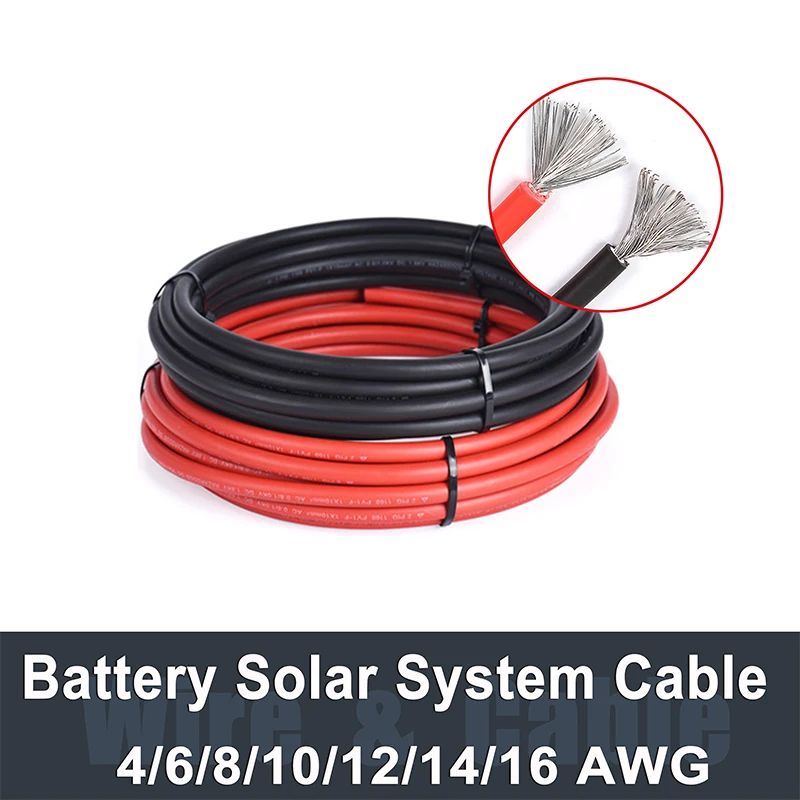 Фото Луженый Медный PV-кабель для солнечной системы 16AWG 12AWG 10AWG 8AWG 4AWG 1, 5 мм2 ~ 25 мм2, двухслойный провод для автомобильной батареи TUV №1