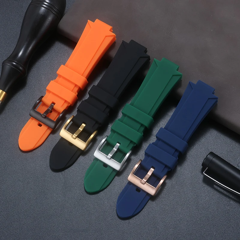 Silicone Pin Buckle Watch Strap - Soft Rubber Watchband in Blue and Orange