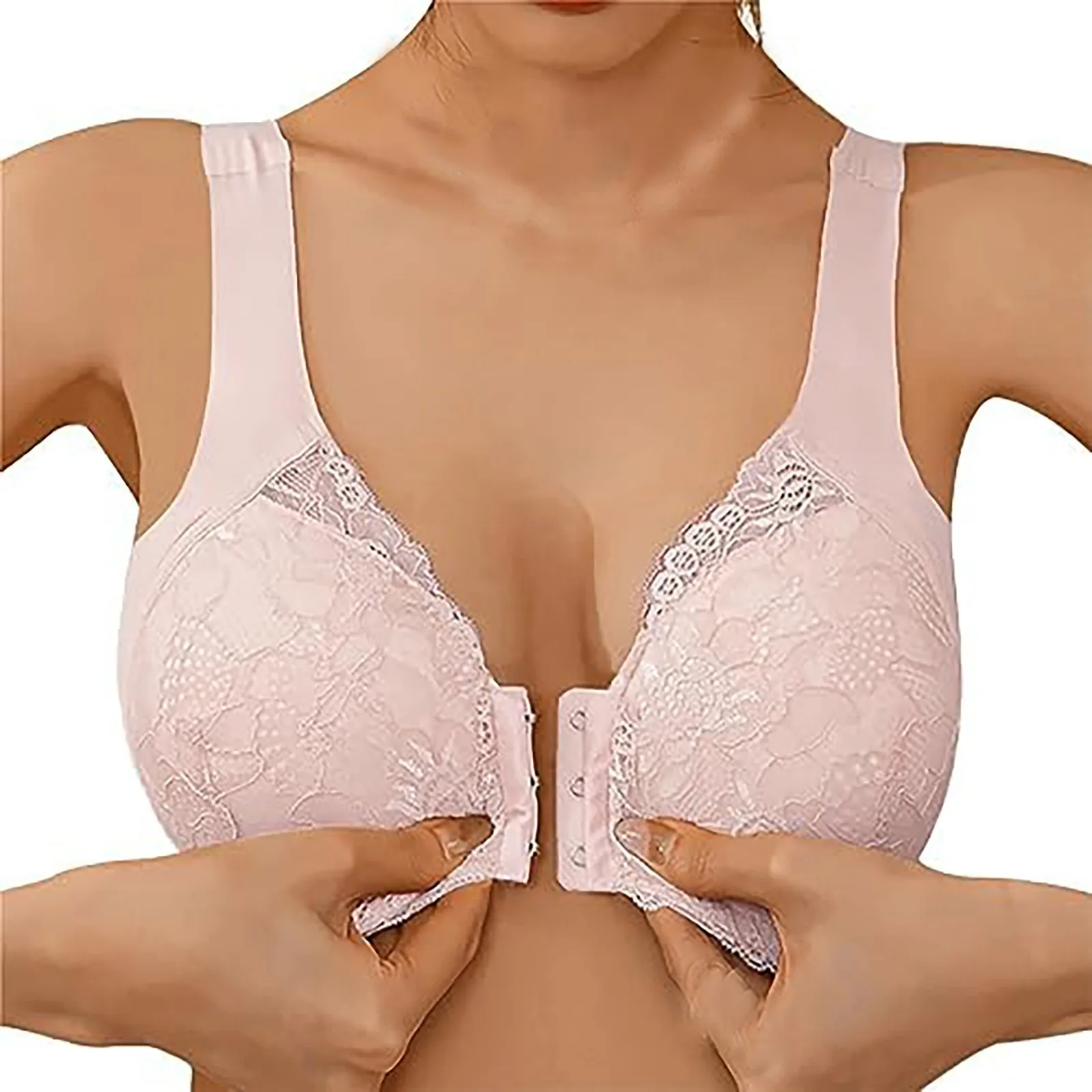

Women's Front Side Buckle Lace Edge Without Steel Ring Movement Seamless Gathering Adjustment Yoga Sleep Large Bra Back Less Bra