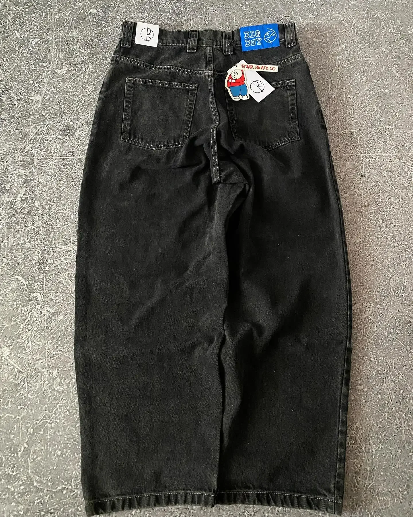 Harajuku Gothic Streetwear Polar Big Boy Jeans Japanese Hip Hop Cartoon Embroidery Baggy Jean Black Pant High Waisd Wide Trouser 2