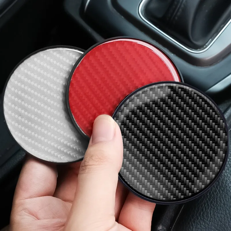 1/2PCS Carbon Fiber Car Water Coaster Cup Mat Bottle Holder Anti-Slip Pad Soft Silica Gel Interior Decoration Car Accessories