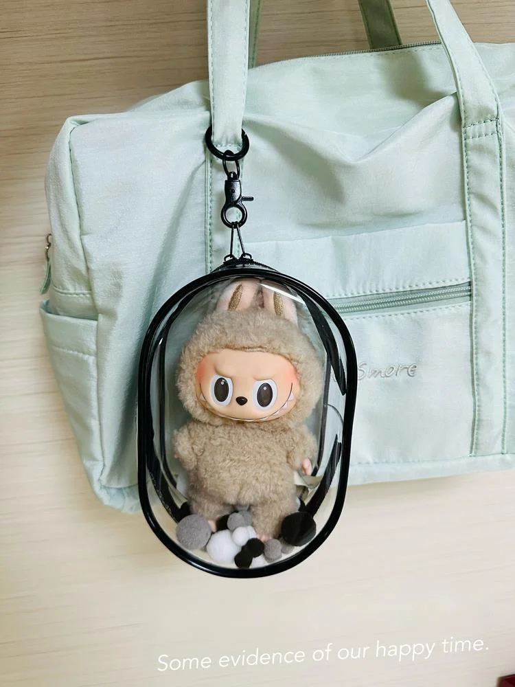 Plush Dolls V1 V2 Labubu Protective Cover 17cm Cotton Sitting Bag Transparent Dustproof Hanging