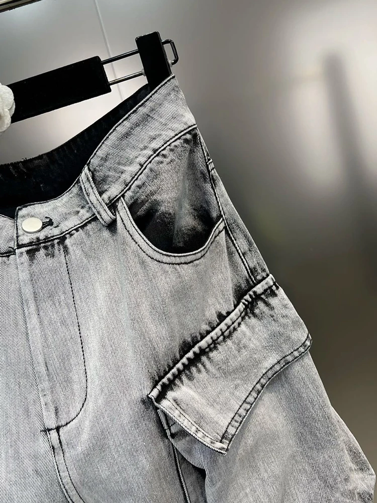 DEAT Fashion Gradient Multiple Pockets Design Jeans Women's