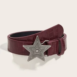 Retro Red Gothic Punk Belt with Five - Pointed Star Buckle in PU Leather (Purple)