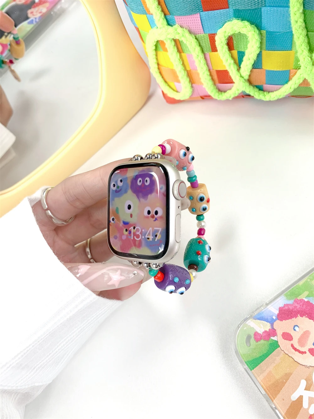 Ремешок для Apple Watch 49Ultra 38/42 мм 40/44 мм 8SE 7 6 5 4, мультяшный браслет с бисером для IWatch 3 2 1 41/45 мм