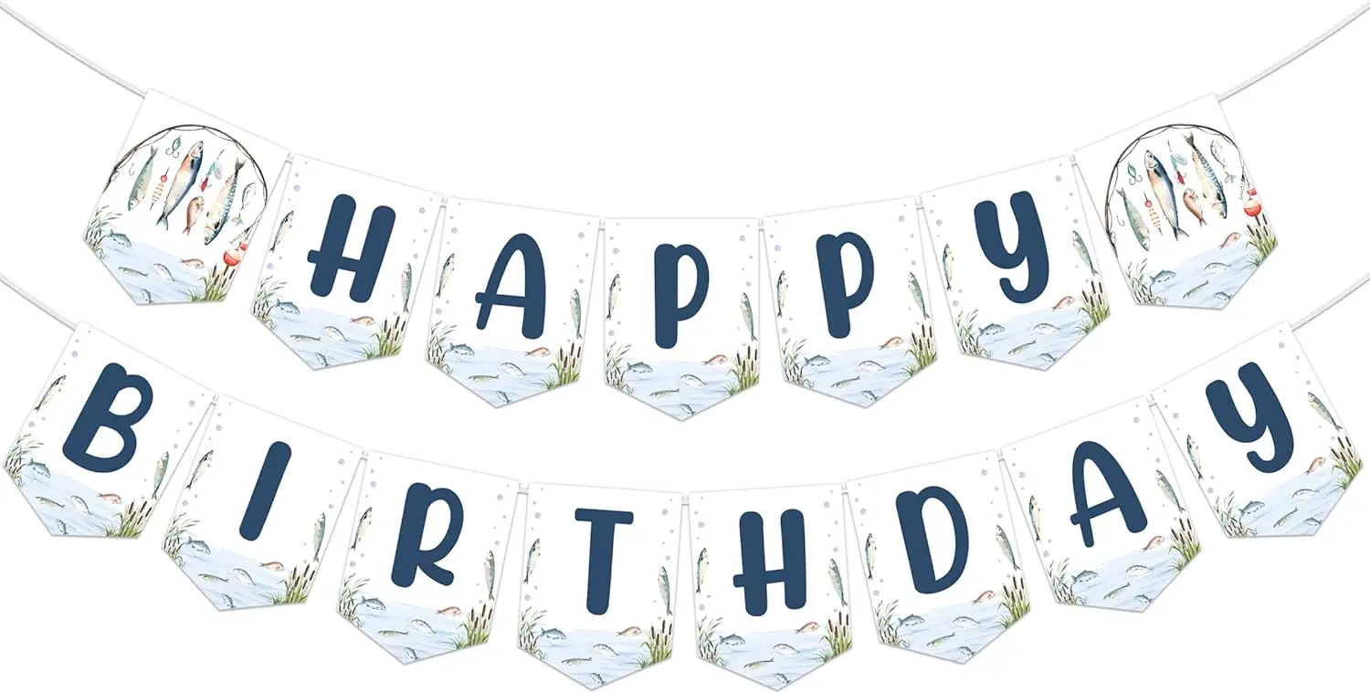 Fishing Happy Birthday Banner Fisherman Themed Hanging Banner Party Decor Gone Fishing First 2nd 3rd Birthday Party Supplies