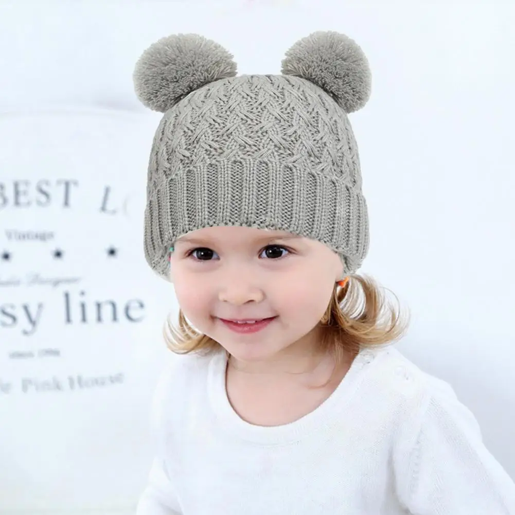 1 Set Kids Winter Hat Gloves Scarf Set Knitted Thick Soft Warm Dome Plush Ball Decor Winter Neck Wrap Cap Gloves