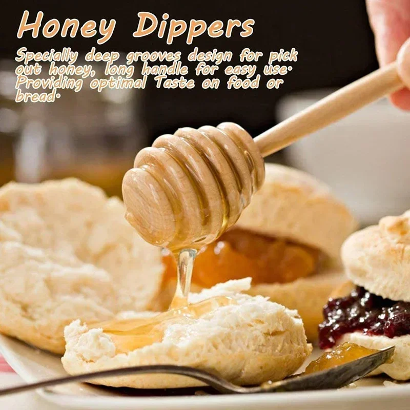 Wooden Spoon 20pcs Honey Stir Bar Mixing Handle Jar Spoon Honey Kitchen Accessories