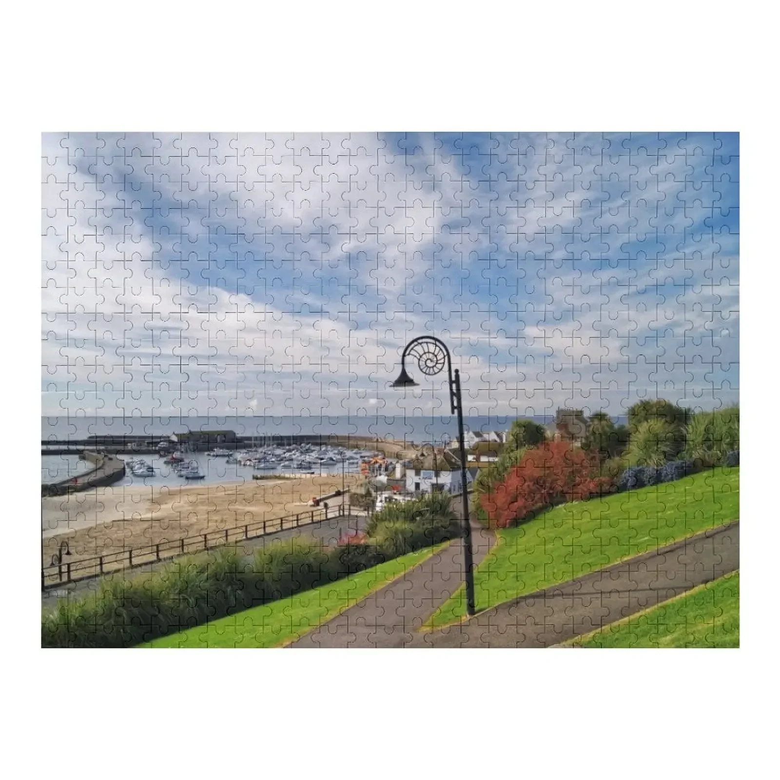 Lyme Regis Harbour from Langmoor Gardens Jigsaw Puzzle Personalized Gift Ideas Anime Puzzle