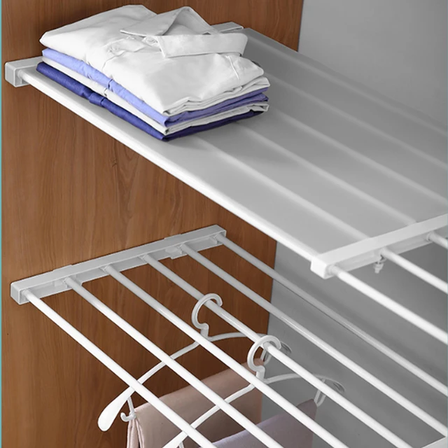 Organizador de armario ajustable, estantes de almacenamiento de ropa para  cocina, baño, soportes telescópicos, estante montado en la pared