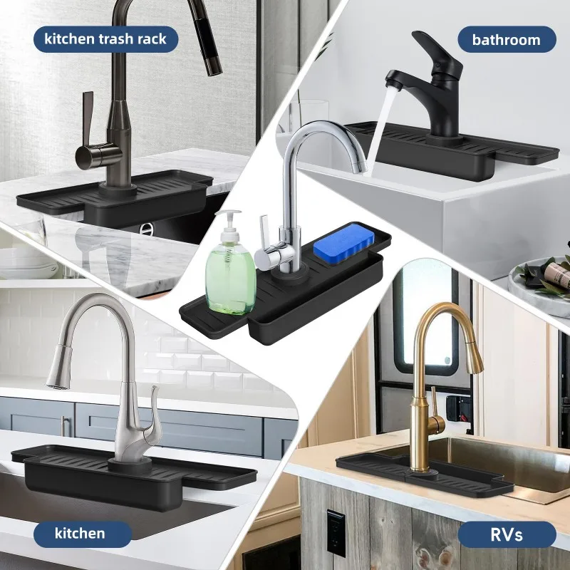 Upgraded Silicone Sink Faucet Splash Guard Draining Rack Sponge Holder for Kitchen Counter Wash Basin and Bathroom 3