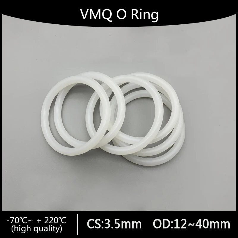 

50 шт. Силиконовое кольцо, прокладка CS 3,5 мм OD 12 мм ~ 40 мм VMQ белая пищевая Водонепроницаемая шайба, резиновая силиконовая прокладка, резиновое уплотнительное кольцо