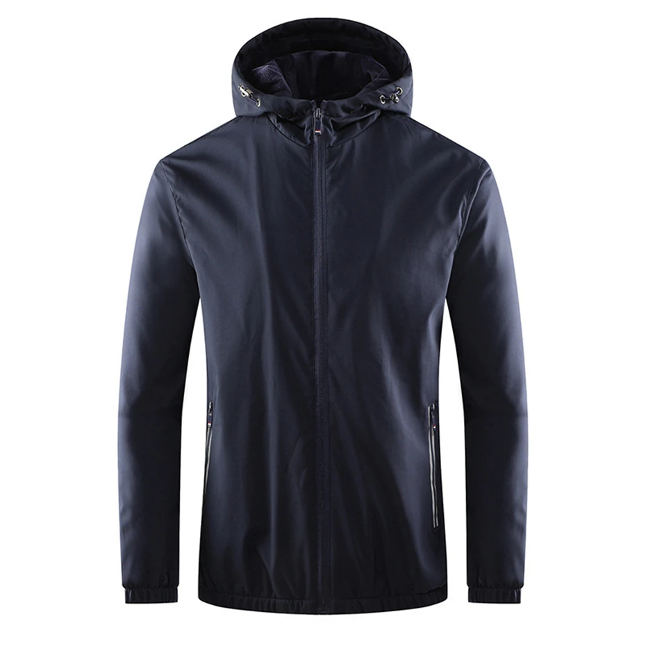 Solid Color Windbreaker Jacket Men Camping Jacket Fashion Casual Waterproof Jackets Coats Male Warm Fleece Coat Outerwear