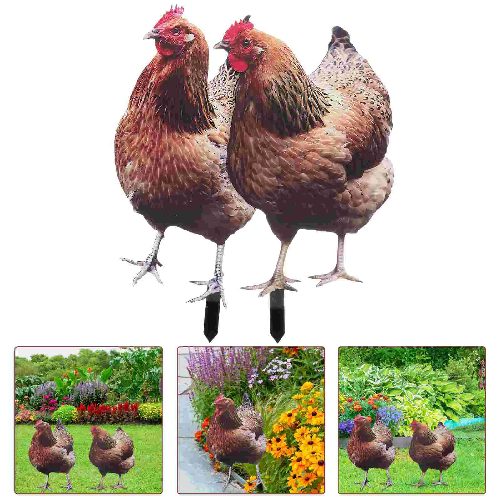 

2 Pcs Chicken Garden Decoration Yards Decorative Stake Accessory Hen Lawn Ornament Sign Signage