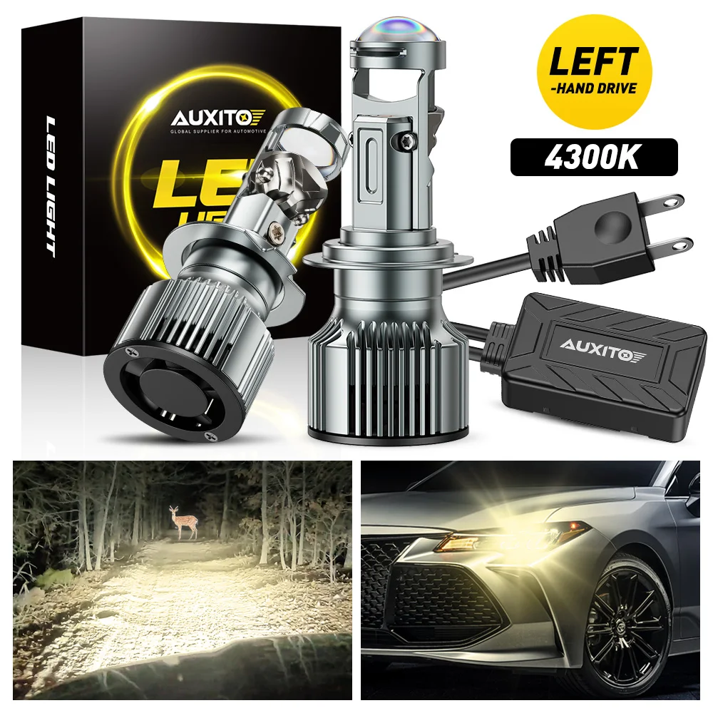 AUXITO 2개입 4300K 110W H7 LED 헤드라이트 캔버스 H7 LED 프로젝터 렌즈 램프 6500K 자동차 헤드램프 키트 12V 터보 라이트 전구
