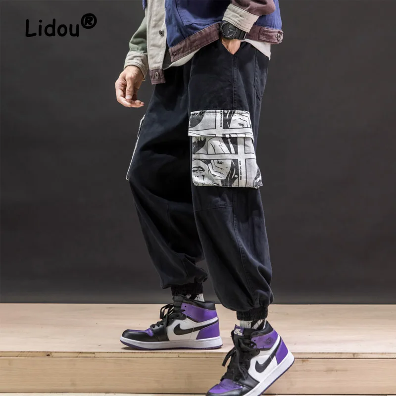 

Y2K Fashion Sack Animation Pattern Men's Cargo Pants Classic Street Casual Hip Hop Tie One's Feet Male All-match Trousers