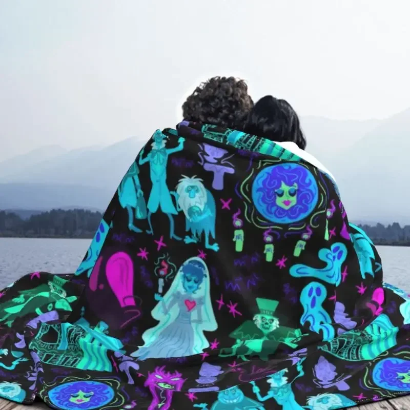 Haunted Mansion Throw Blanket Sofa Fleece Warm Flannel Halloween Grimace Blankets for Bedroom Office Couch Bedspreads 4