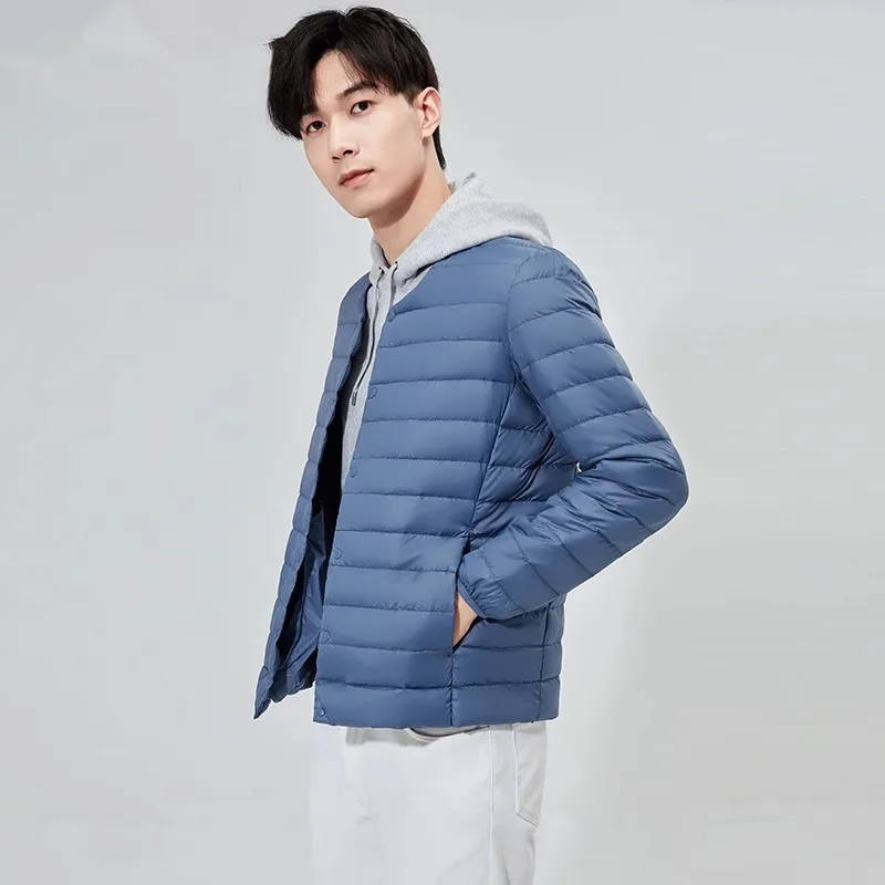 Doublure en duvet ultra légère pour hommes, vestes d'hiver, mode coréenne décontractée, porter à l'intérieur, col rond, compressible, combinaison bouffante, nouveautés, 2024