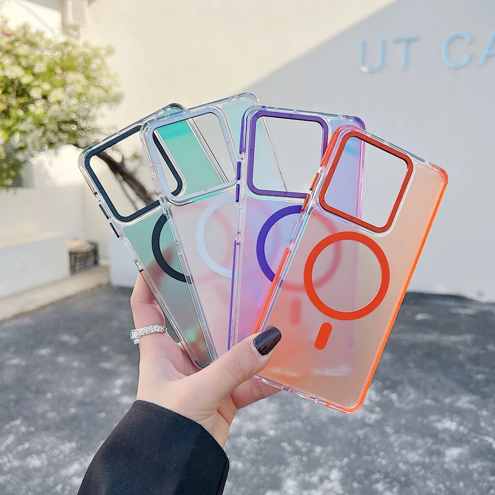 Luxury Glitter Laser Gradient Colorful Magnetic Case with Wireless Charging Capability