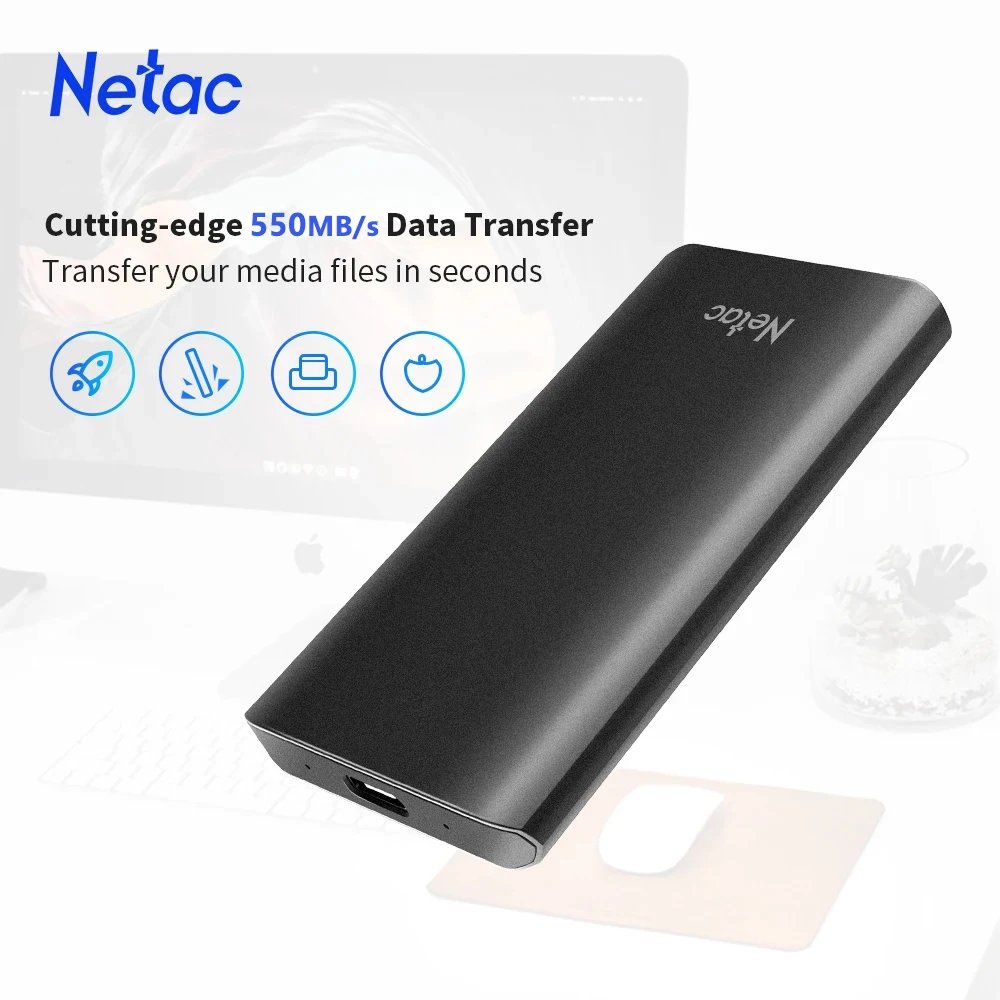 Netac Portable External SSD 1TB 2TB 500GB 250GB External Hard Drive 550MB/s Solid State Disk Type-C For Laptop Phone PS4 external hard drive internal solid state drive