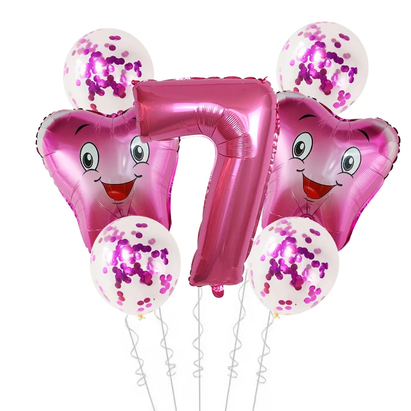 7 stücke Große Zahn Folie Luft Ballons Kinder Schöne Aufblasbare Rosa Blau Globos Alles Gute Zum Geburtstag Party Dekorationen Baby Dusche Junge mädchen – Detail 7