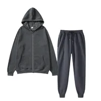 Ensemble de vêtements de sport unisexe de couleur unie, à la mode et décontracté, sweat-shirt + pantalon de survêtement chaud avec fermeture éclair, automne et hiver 5