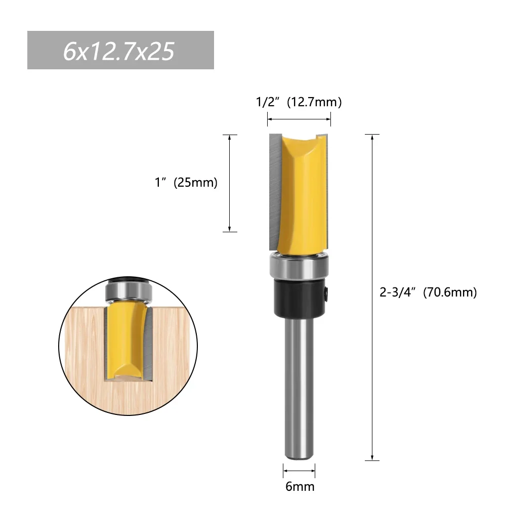 LAVIE 1PC 6mm Schaft Muster Flush Trim Bit Gerade Bit Mit Bering Scharnier Stemmen Router Bit Holz Trimmer cutter MC09061 – Detail 5