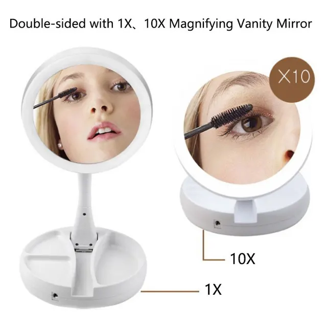 Miroir de vanité grossissant 1X 10x avec LED éclairé, Flexible et pliable, miroir de maquillage de bureau, éclairage, lampe de maquillage pour Dressing 2