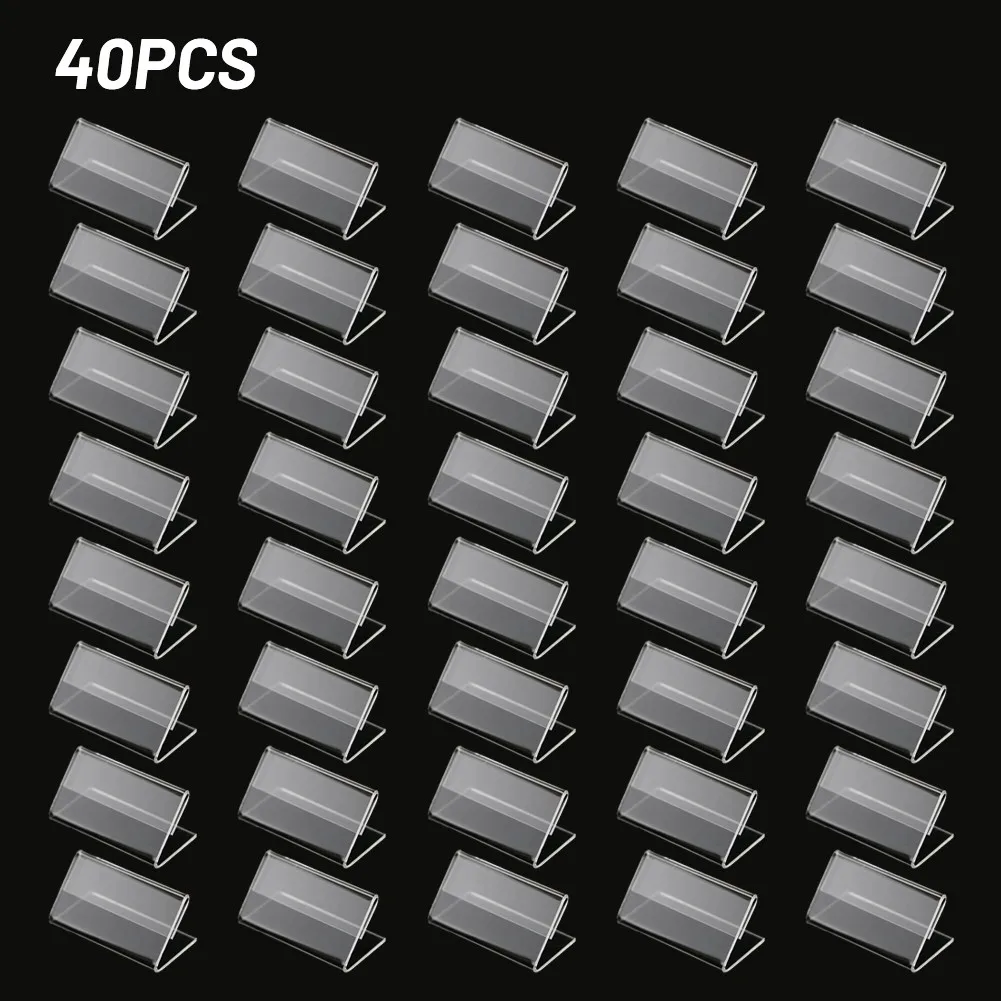 40pcs 2x4cm Acrylic Sign Display Stand Clear Price Tag Clip Sign Card Holder Stands Mini Label Racks Acrylic Card Display Holder