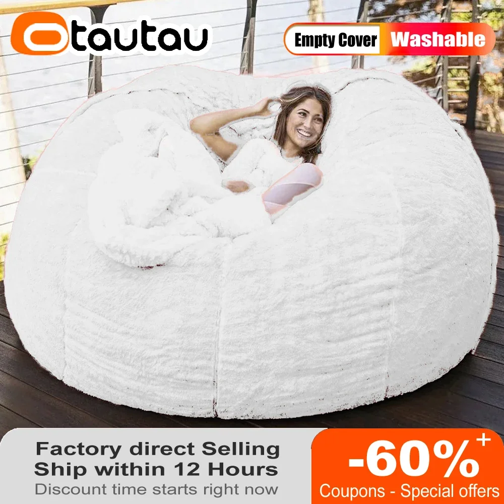 

OTAUTAU 4/5ft Giant Faux Bunny Fur Bean Bag Pouf Cover Without Filler Floor Lounge Sofa Bed Lazy Couch Puff Sac DD003