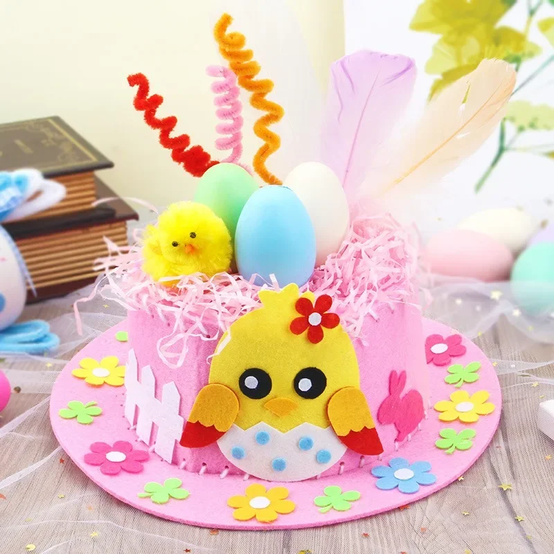 Cartoon Chick Rabbit DIY Easter Hat Kids Handmade Hat Easter Day Party DIY Material Package Happy Spring Party Decor party hat rabbit headband