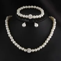 Ensemble de bijoux en Imitation de perles, boule de feu, collier, Bracelet, boucle d'oreille, couleur argent, pierre de cristal, bijoux de mariée élégants, cadeau, 3 pièces 1