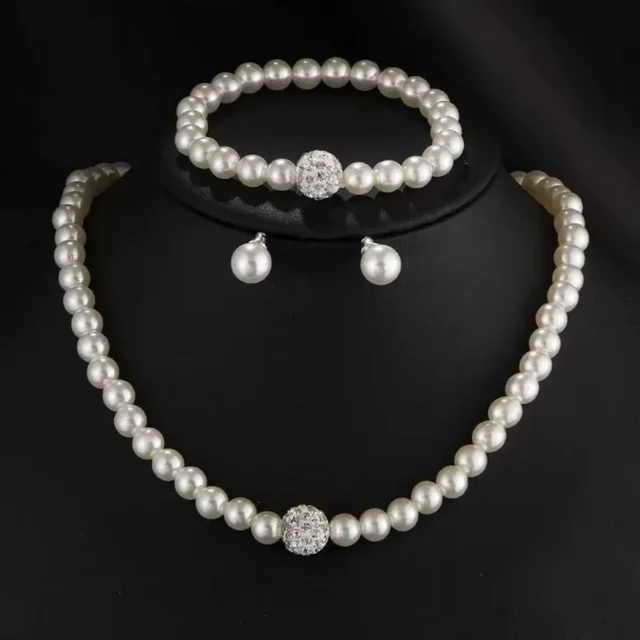 Ensemble de bijoux en Imitation de perles, boule de feu, collier, Bracelet, boucle d'oreille, couleur argent, pierre de cristal, bijoux de mariée élégants, cadeau, 3 pièces 1