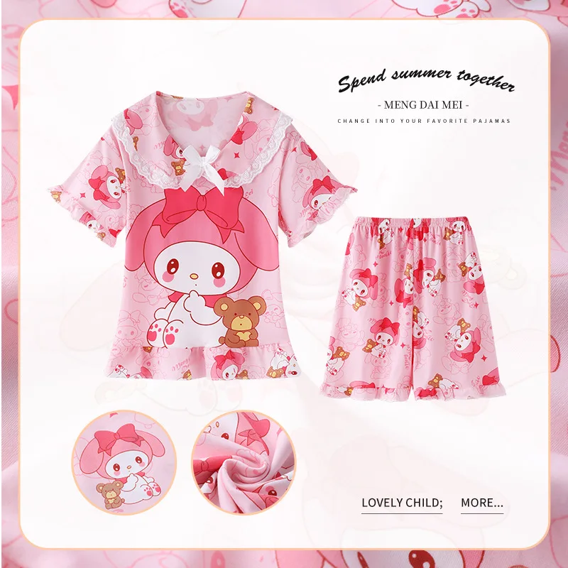 Kawaii Kuromis Pijama Pyjamas Children's Short-sleeved Set Imitation Cotton Pajamas Set Summer Thin Girls' Homewear Set Treasure