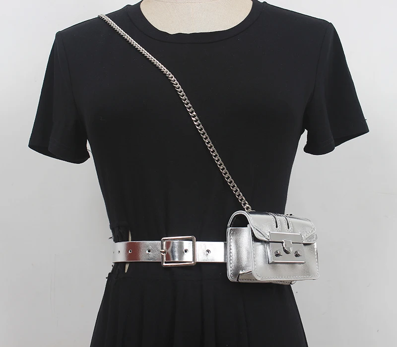 

Women's Runway Fashion PU Leather Chain Bag Cummerbunds Female Dress Corsets Waistband Belts Decoration Wide Belt R436