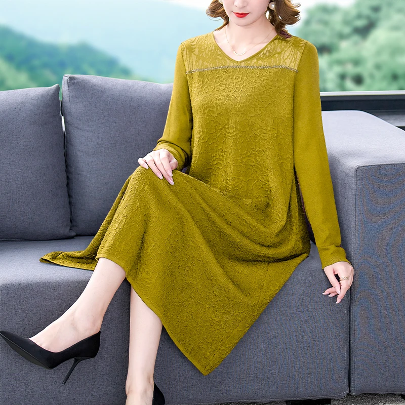 

2023 New Fashion Silk Dress Women's Autumn Versatile V-neck Long Sleeve Loose Fit Casual Holiday Dress Vestidos