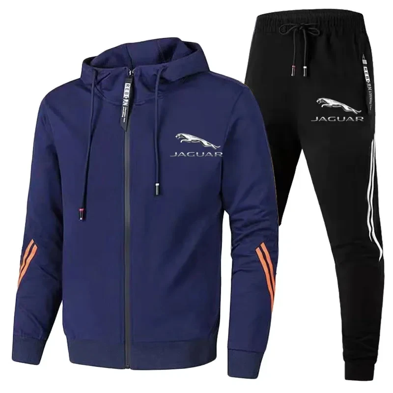 New spring and autumn men's sports suit zipper hooded coat + sports pants two-piece outdoor travel mountaineering fitness suit .