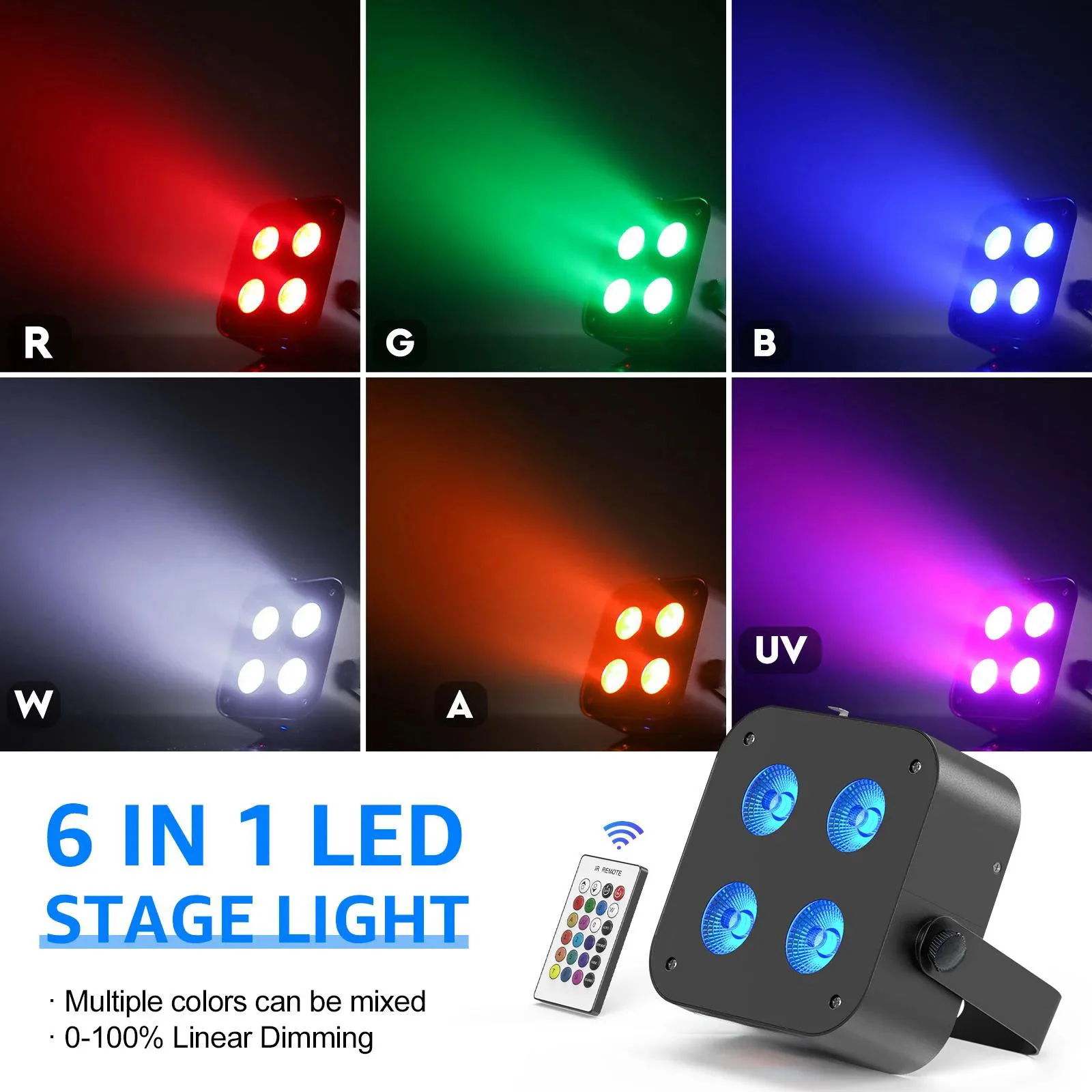 1pcs Rechargeable Par Light, 4*18W RGBWA UV 6 in 1 Battery Powered Light, Wirele