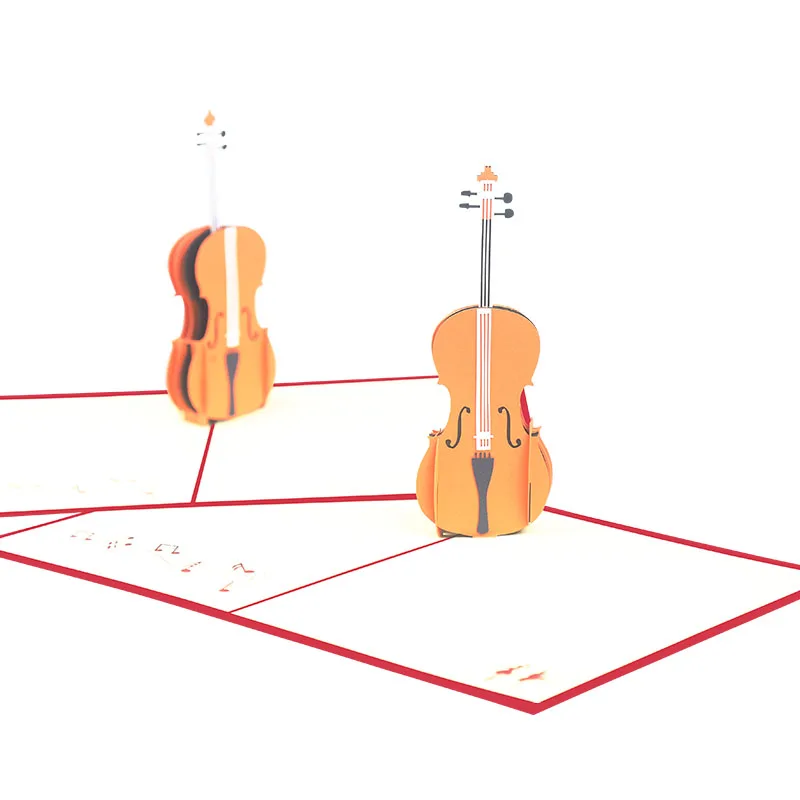 3D Violin Pop Up Greeting Card Music Festival Electric Guitar Bass Piano Concert Invitation Thank You Thinking of You