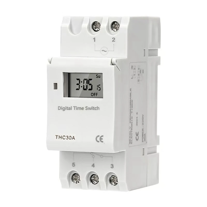 New Type Din Rail 2 Wire Weekly Seven Days Programmable Digital TIME SWITCH Relay Timer Control AC THC 15A 30A 220V 12V