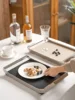 Nordic Luxury Stainless Steel Serving Tray Leather Woven Storage Tray with Handles for Home Decoration Table Room Gift 1