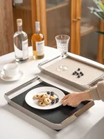 Nordic Luxury Stainless Steel Serving Tray Leather Woven Storage Tray with Handles for Home Decoration Table Room Gift 1