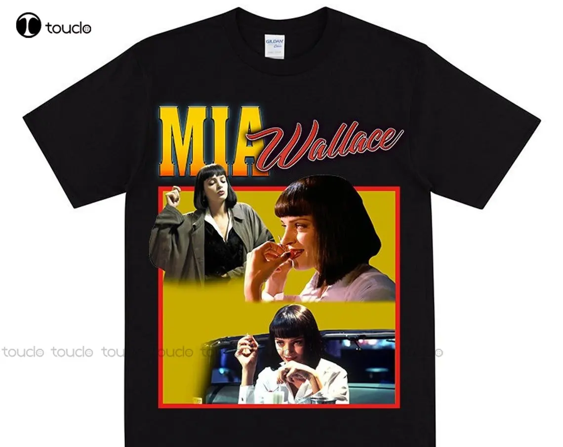 

Mia Wallace T Shirt Uma Thurman Style Looks Baggy Boyfriend Tee Retro Gothic Rocker T-Shirt Pin Up Girl Top Custom Gift